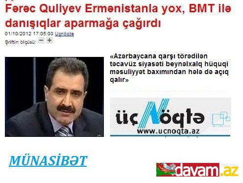 Fərəc Quliyev Ermənistanla yox, BMT ilə danışıqlar aparmağa çağırdı