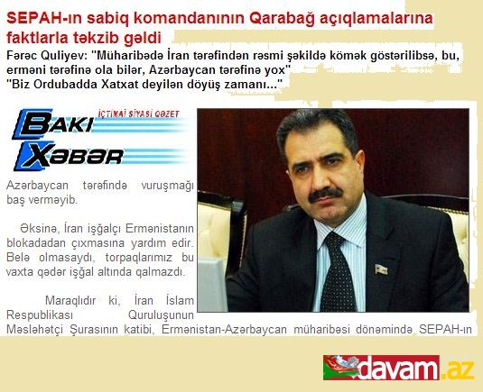 SEPAH-ın sabiq komandanının Qarabağ açıqlamalarına faktlarla təkzib gəldi