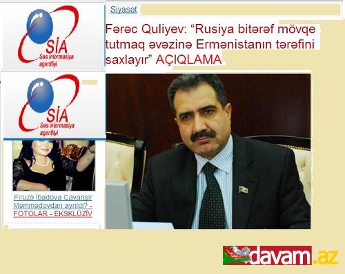 Fərəc Quliyev: “Rusiya bitərəf mövqe tutmaq əvəzinə Ermənistanın tərəfini saxlayır” AÇIQLAMA