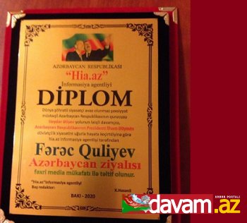 Fərəc Quliyev daha bir ödüllə təltif edildi